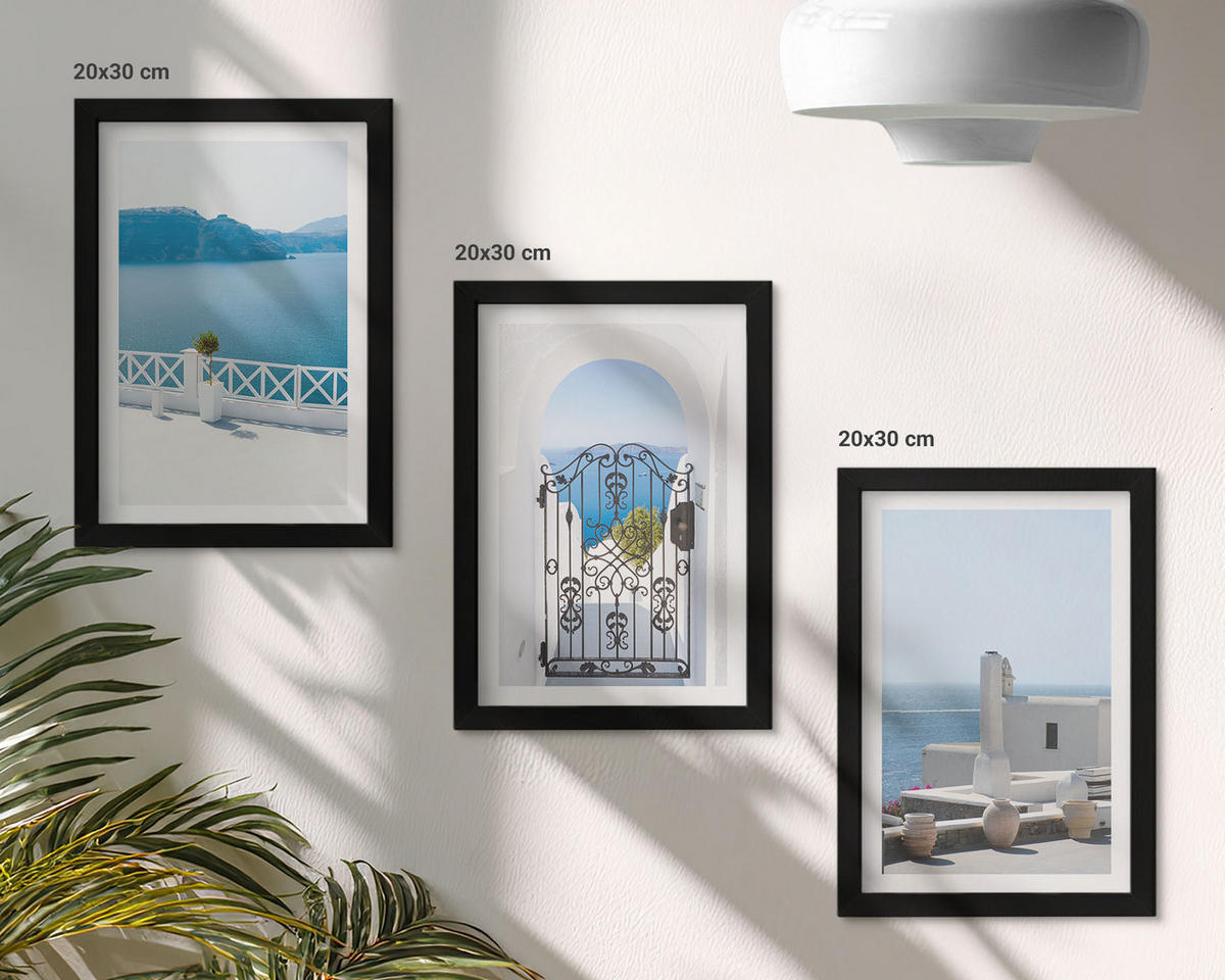 WANDBILDER 3er-Set - 20x30 cm Schwarzer Rahmen - Gebäude am Weißen Meer, Griechenland - Schwarz, Kunststoff (20/30cm) - ArtPrintCave