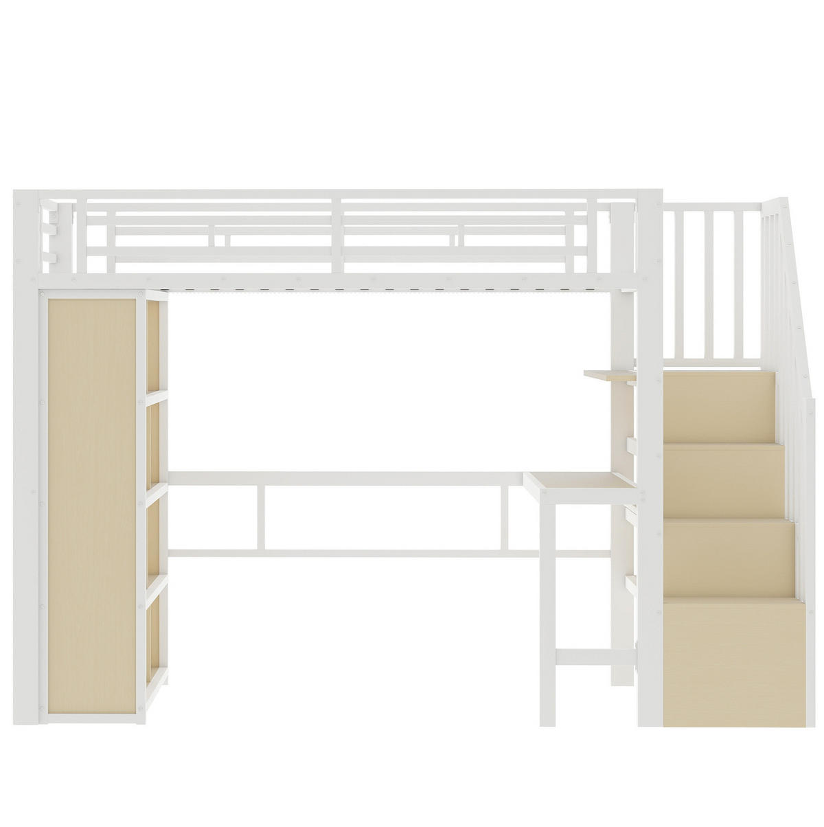 HOCHBETT aus Metall und MDF 90x200 cm Weiß mit Schreibtisch, Stauraumtreppe und LED-Beleuchtung - Weiß, Metall (90/200cm) - IVMEU