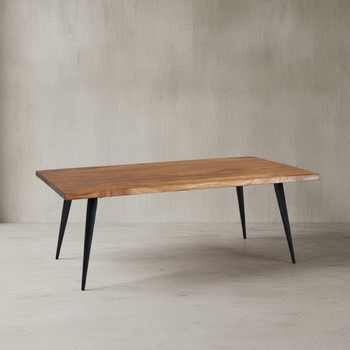 COUCHTISCH Sheesham Massivholz in Natur mit Baumkante und Metallgestell, 110x60x40 cm, Handgefertigt, Schutzlack-beschichtet - Schwarz/Braun, Holz/Metall (60/110/40cm) - KADIMA DESIGN