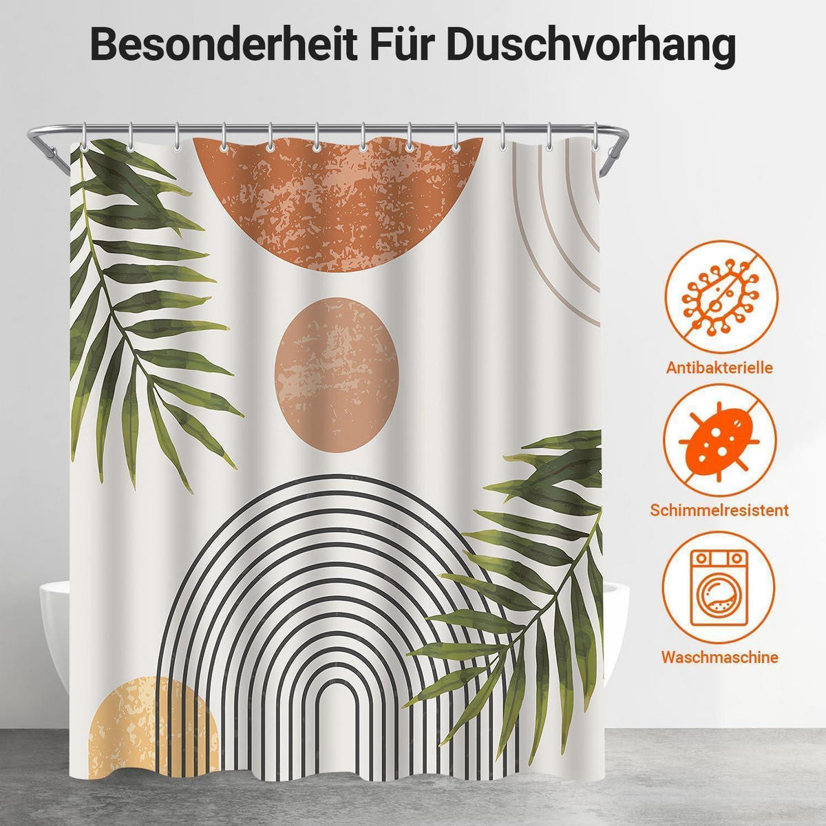 DUSCHVORHANG Blätter Linie 180 x 170 cm Wasserabweisend Antischimmel Waschbar Polyester - Multicolor, Textil (180/170cm)