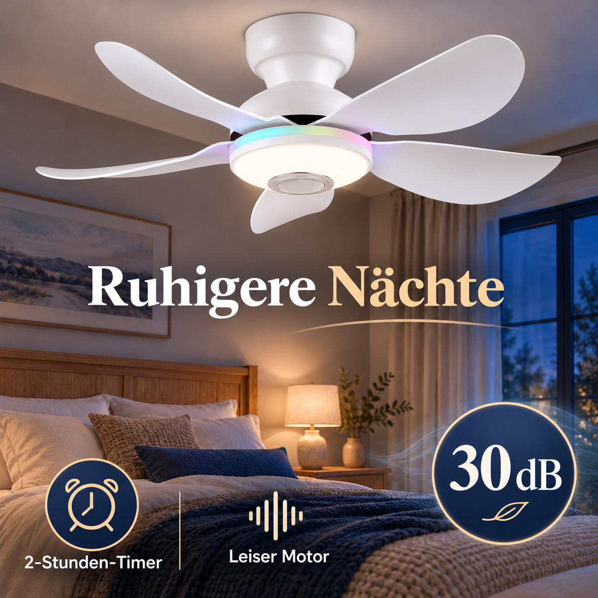 DECKENVENTILATOR Schwarz 91,4 cm mit LED und leisem DC-Motor - Schwarz, Kunststoff (91.4/91.4/24cm) - Surtime