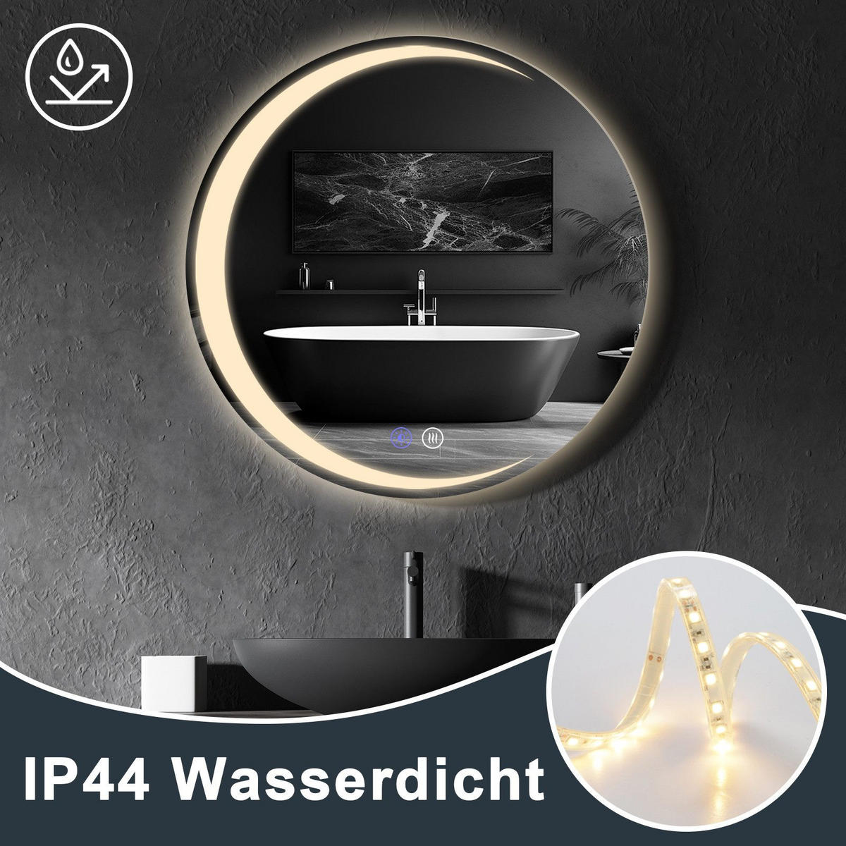 BADEZIMMERSPIEGEL Redinger mit LED-Leuchte Ø50 cm - Weiß, Glas (50/2.4/50cm) - Nettlife