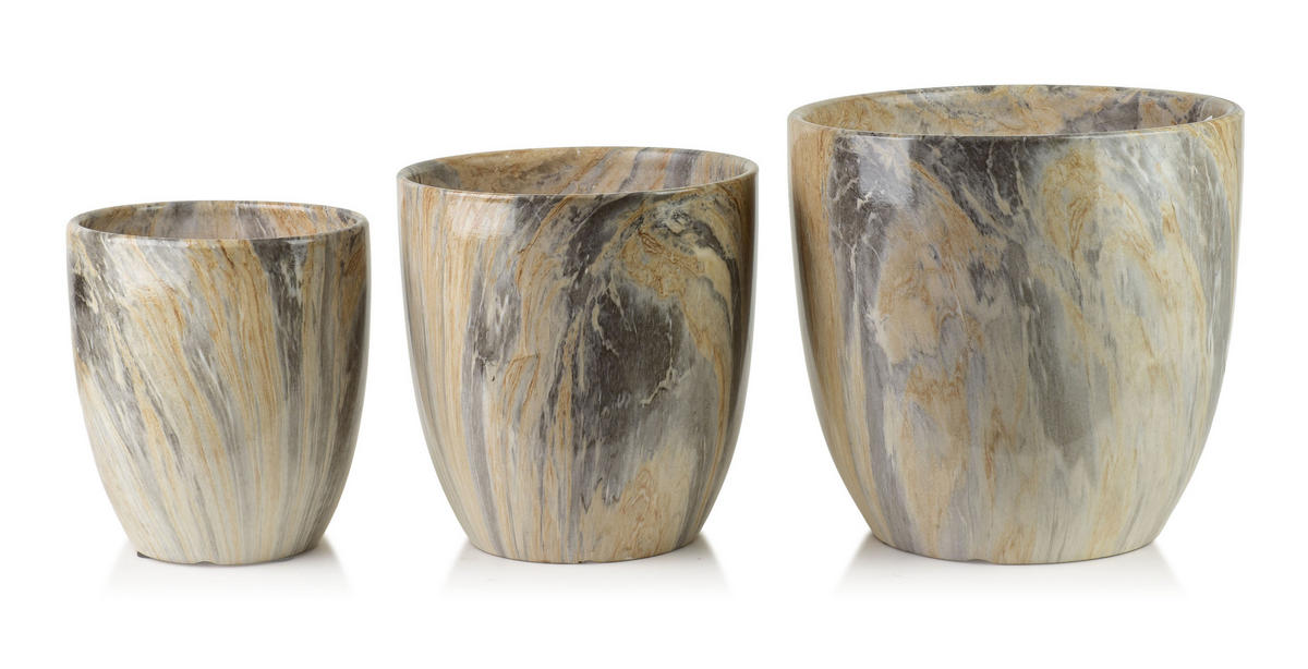 BLUMENTOPF Neva Marble 3er Set Hellbraun 30,5x30,5xh30,5/26x26x27/20,5x20,5x23 cm Keramik - Hellbraun, Keramik (30.5/30.5cm) - Mondex