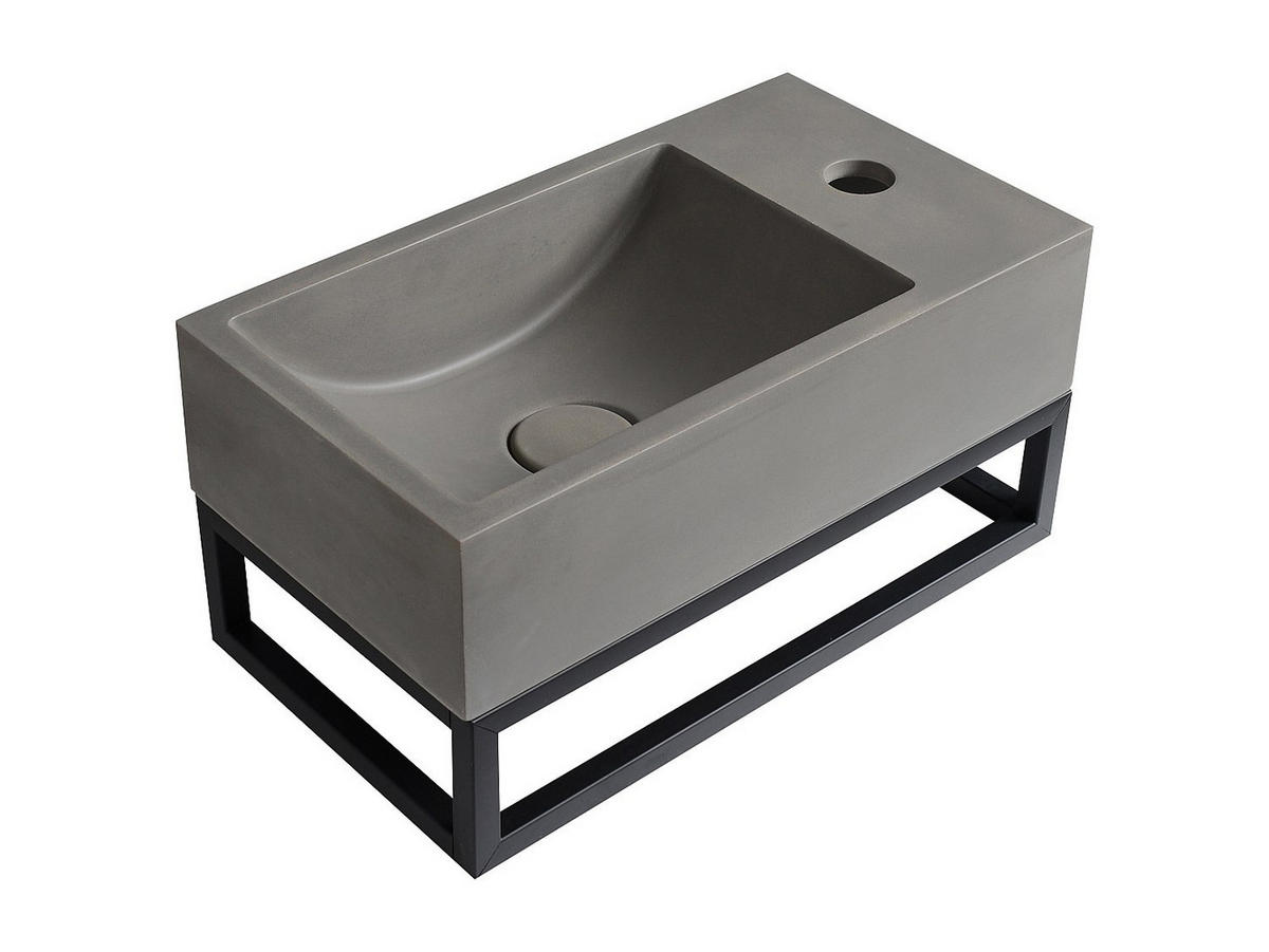 HANDWASCHBECKEN hängend rechteckig aus Beton - Wasserhahn rechts - B 40 x T 22 cm - UCHAMI - Grau, Metall (40/19.5/22cm) - Vente-Unique