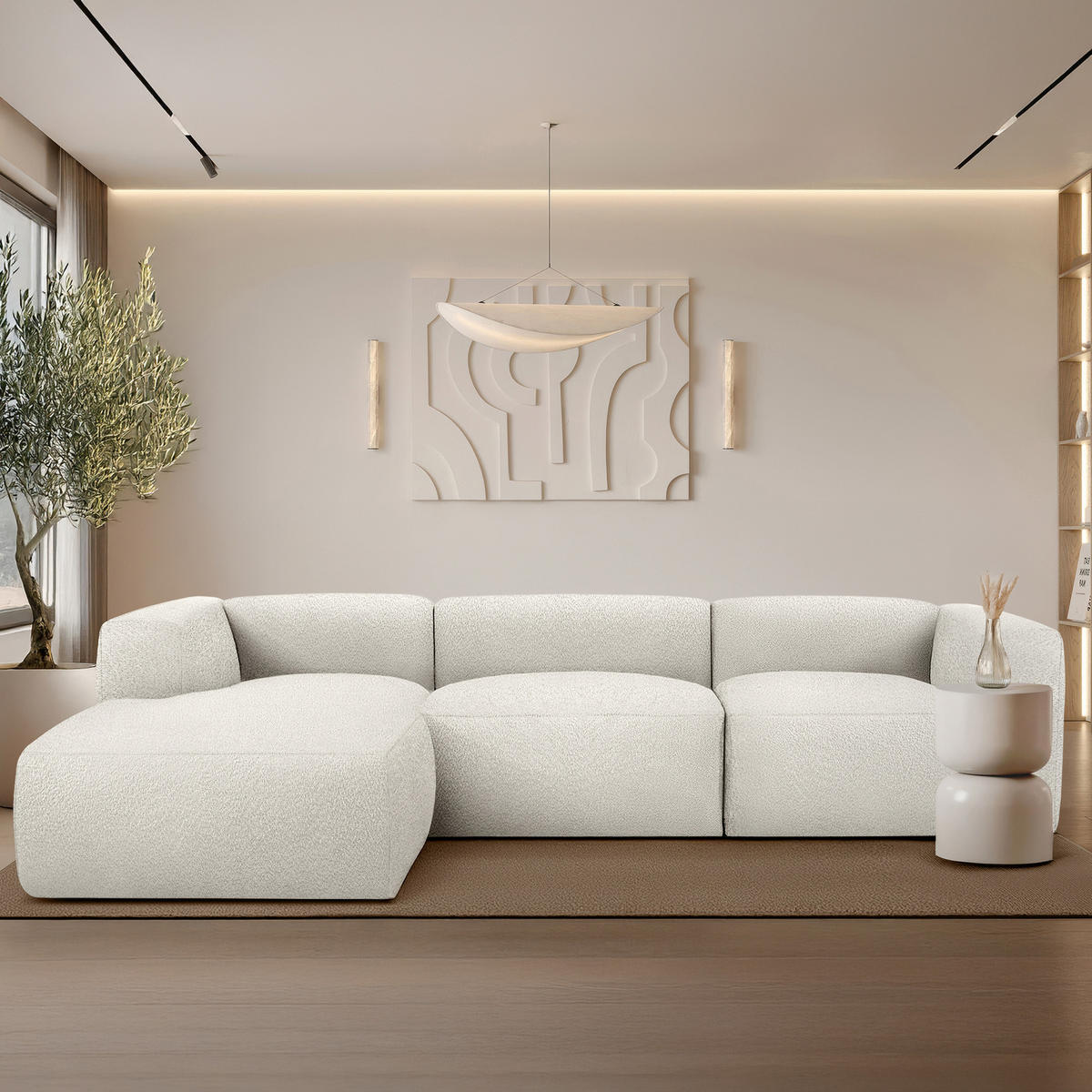ECKSOFA LINKS BUFFO, Weiß - Weiß, Holz/Holzwerkstoff (285/176cm) - KONSIMO®