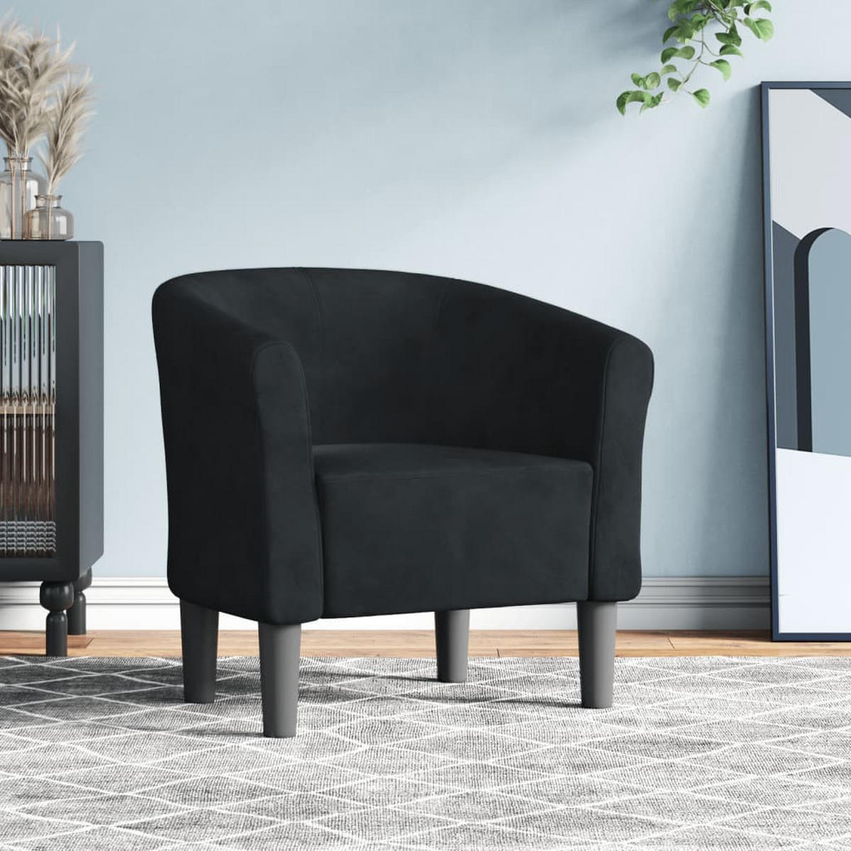 CLUBSESSEL Schwarz Samt - Schwarz, Textil (56/68/70cm) - vidaXL