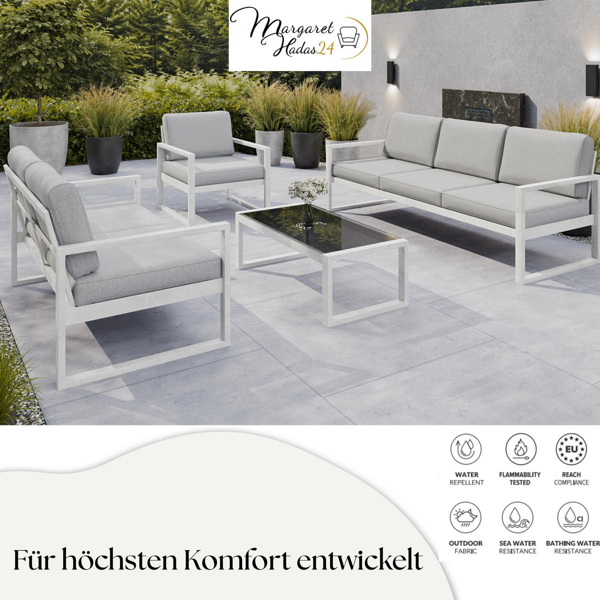 GARTENSESSEL Madera 76x80 cm, weiß, hellgrau - Hellgrau/Weiß, Kunststoff/Metall (76/86/80cm) - Margaret Hadas24