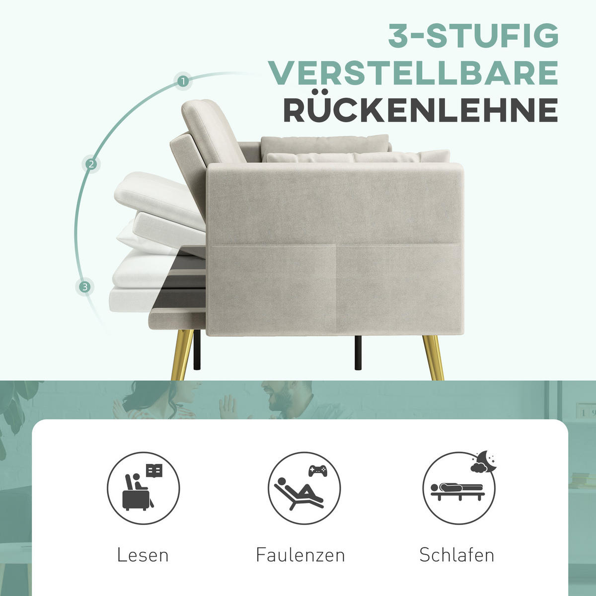 SCHLAFSOFA mit Verstellbar Rückenlehne, Beige - Beige, Textil (181/78.5/73cm) - HOMCOM