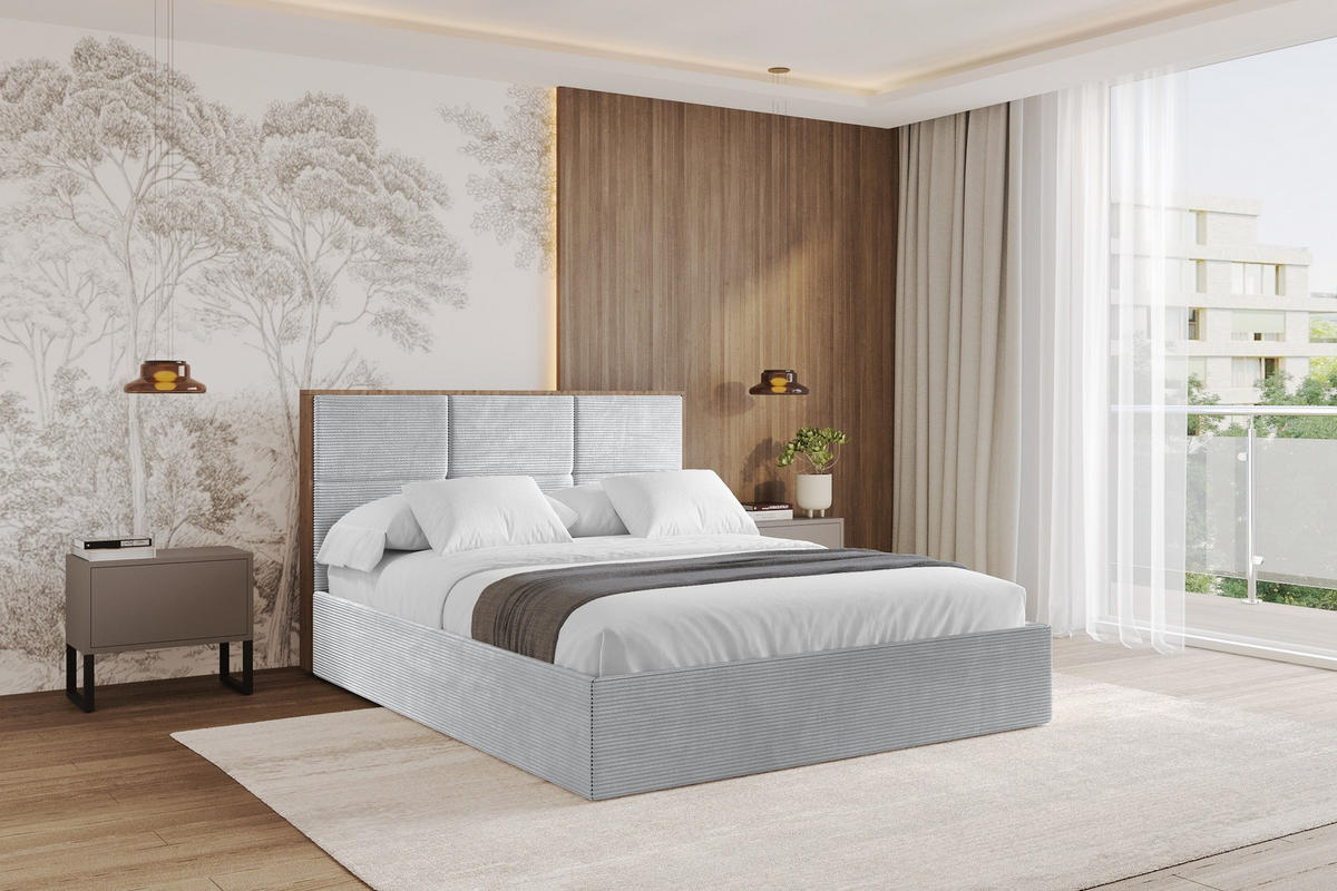 POLSTERBETT mit Bettkasten und Lattenrost, Bett mit Matratze H3/H4 - LILA 140x200 Grau - Alufarben, Holzwerkstoff/Textil (140/200cm) - ALTDECOR