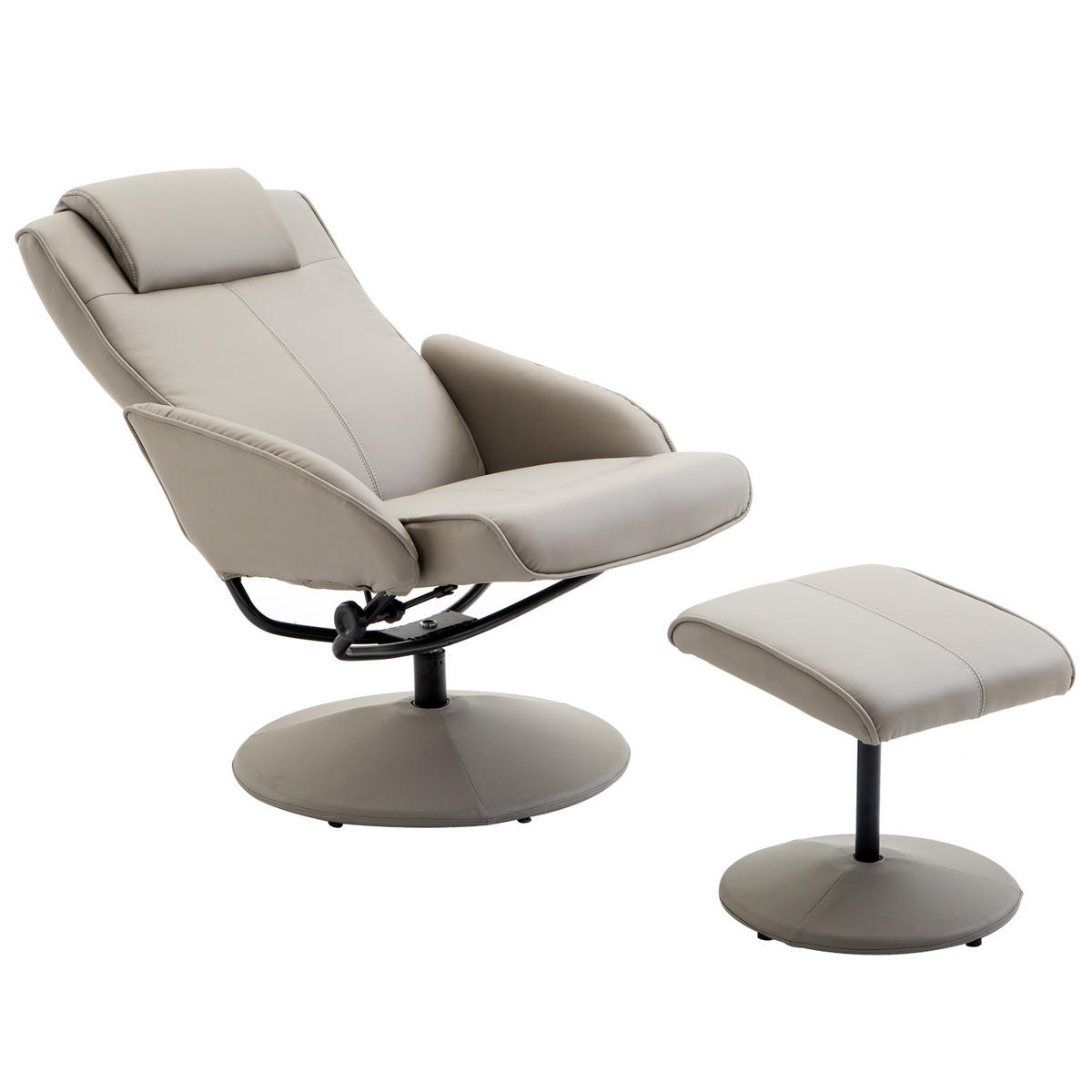 RELAXSESSEL mit Hocker DE-07558 360° drehbar mit Liegefunktion Grau - Grau, Metall (67/98/78cm) - ComfortXL
