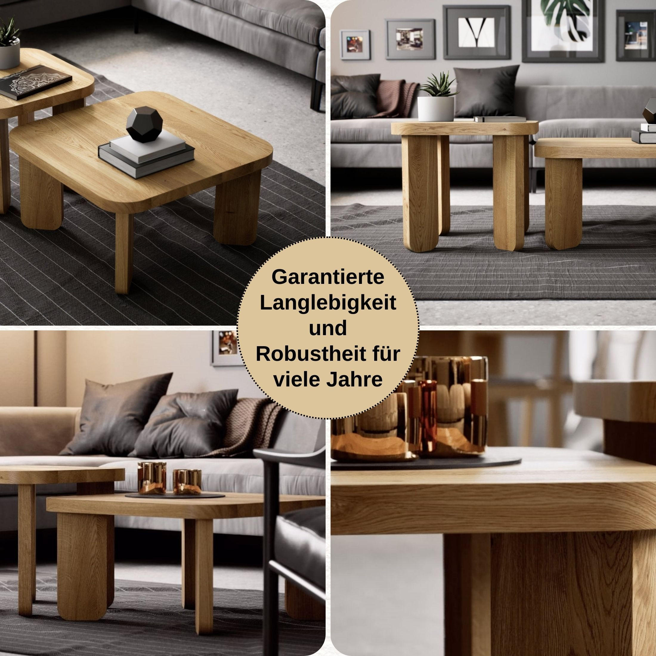 COUCHTISCH Eichenholz vollmassiv quadratisch Naturbelassenen 70/70/37 - Naturfarben, Holz (70/70/37cm)
