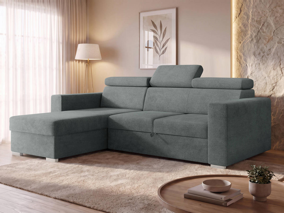 ECKSCHLAFSOFA Pedro 2rLC - Silberfarben/Grau, Holz/Kunststoff (235/170cm) - MIRJAN24