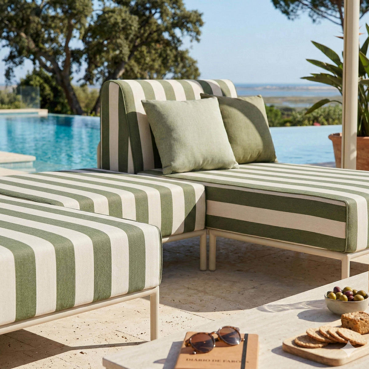 GARTENSOFA mit 3 Sitzplätzen, Khakigrün - Grün, Textil (128/78/144cm) - Oviala