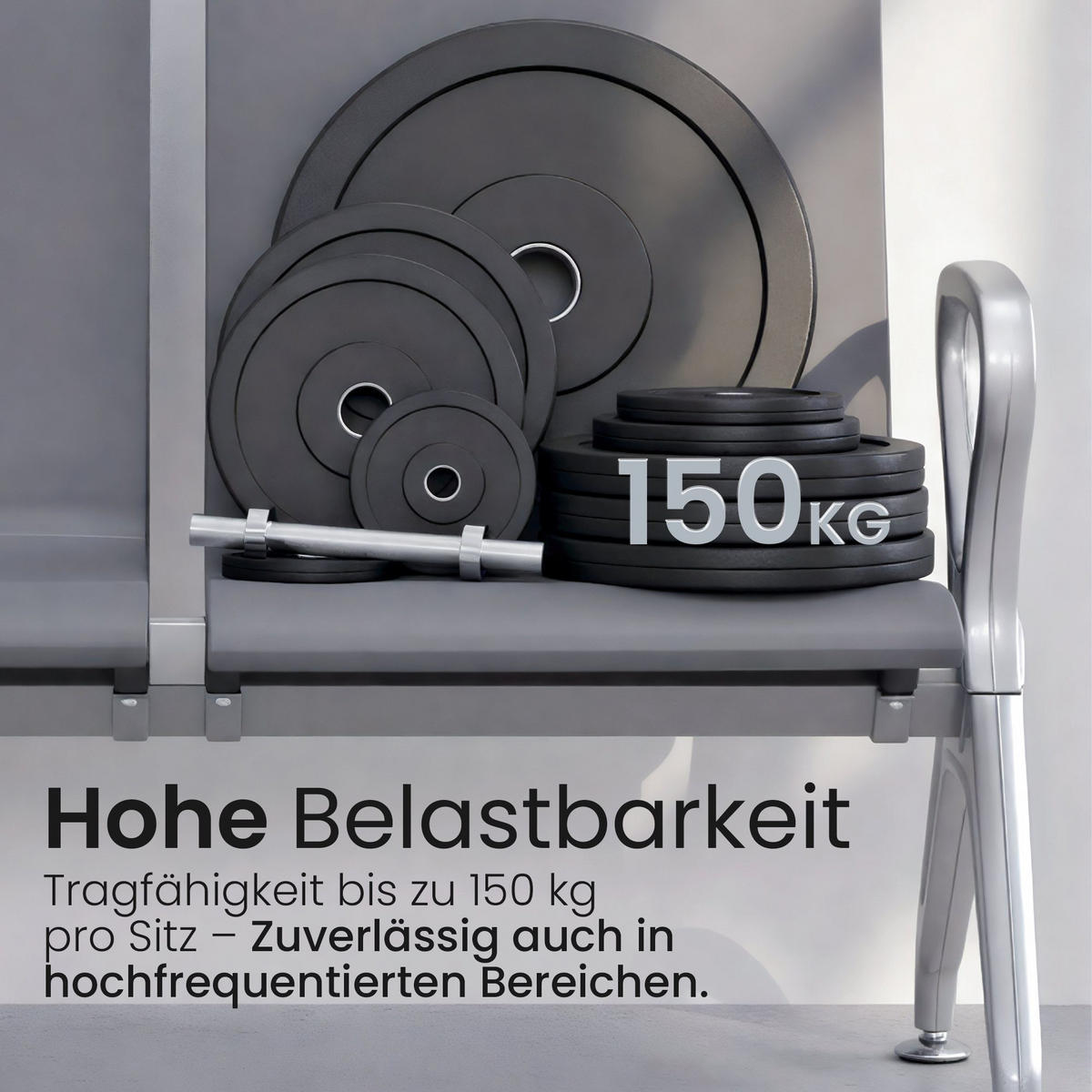 WARTEBANK Kunststoff Grau - Grau, Kunststoff/Metall (338/89/59cm) - CLP