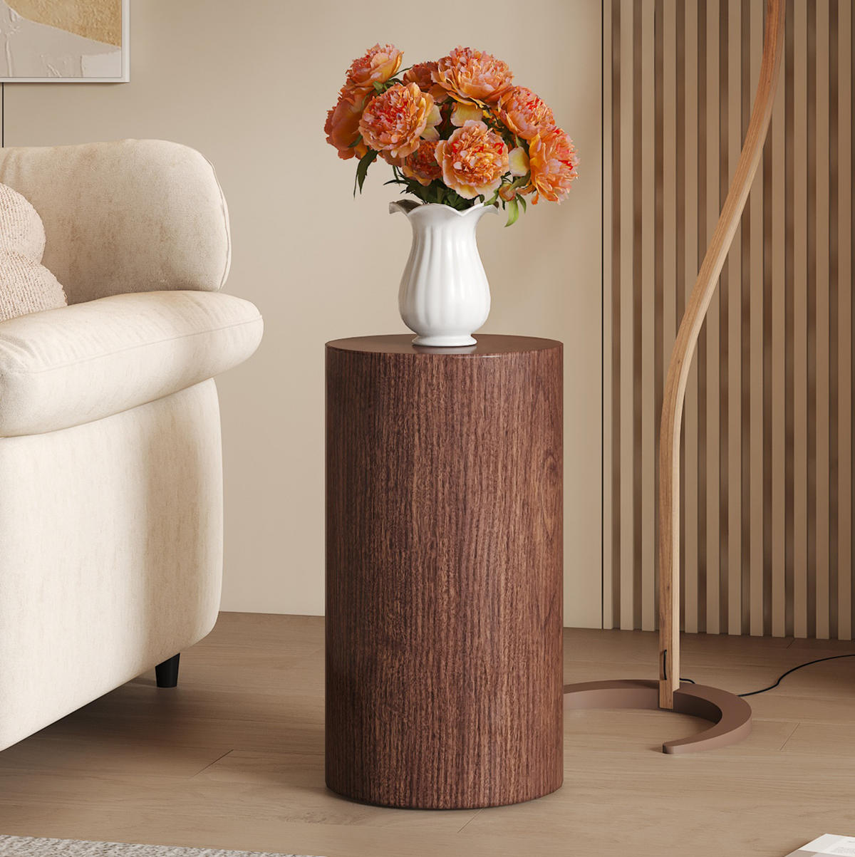 COUCHTISCH 30/55 cm in Nussbaum aus MDF mit runder Tischplatte - Walnussfarben, Holzwerkstoff (30/30/55cm) - OKMYHOME