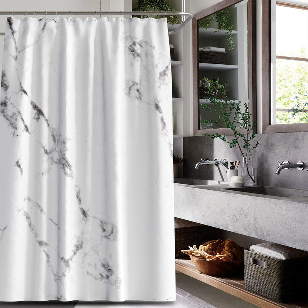 DUSCHVORHANG 180 x 180 cm schimmelresistent wasserdicht modern hübsch schlicht fürs Badezimmer - Weiß, Textil (180/180cm) - MCBOSON