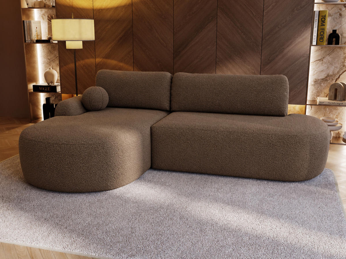 ECKSOFA Aurio O Bouclé-Stoff Braun Links - Braun, Holz/Textil (271/177cm) - Graingold