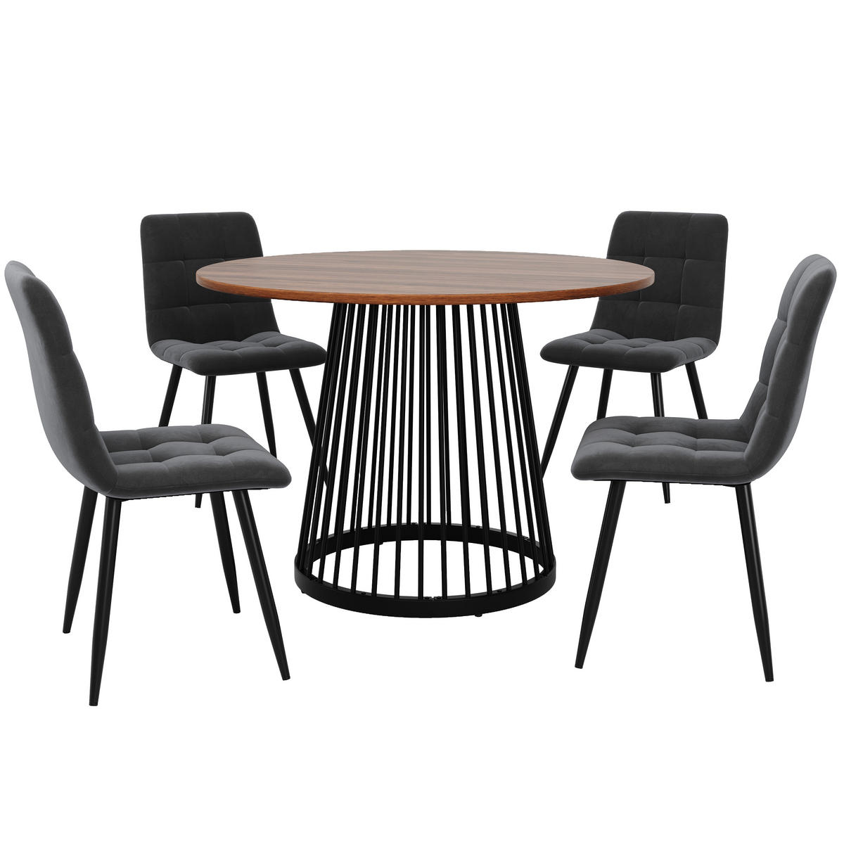 ESSTISCHSET 5-Teilig Rund 80 Cm, Walnuss MDF, 4 Samtstühle - Walnussfarben, Metall (80/76/80cm) - FLIEKS