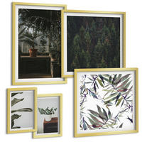 BILDER SET 5er Set - 50x50 cm & 20x30 cm & 40x60 cm Goldrahmen - Rustikale Topfpflanzen - Goldfarben, Kunststoff (40/60cm) - TULUP