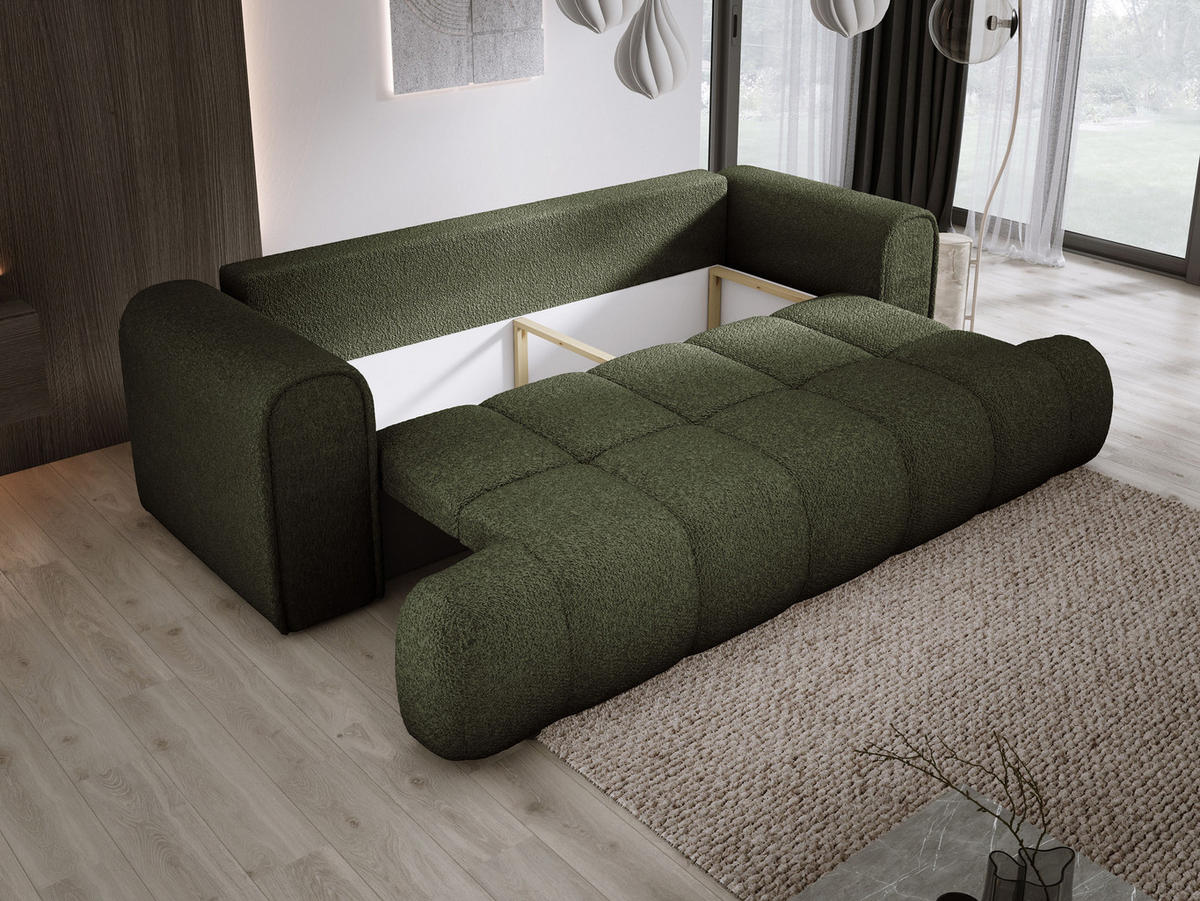 SOFA COCO SCHLAFSOFA mit Bettfunktion, Anthology Stoffbezug, 2-Sitzer, freistehend, Größe: 250x105x90 cm, Grün - Waldgrün, Holz/Textil (250/90/105cm) - DomoHome