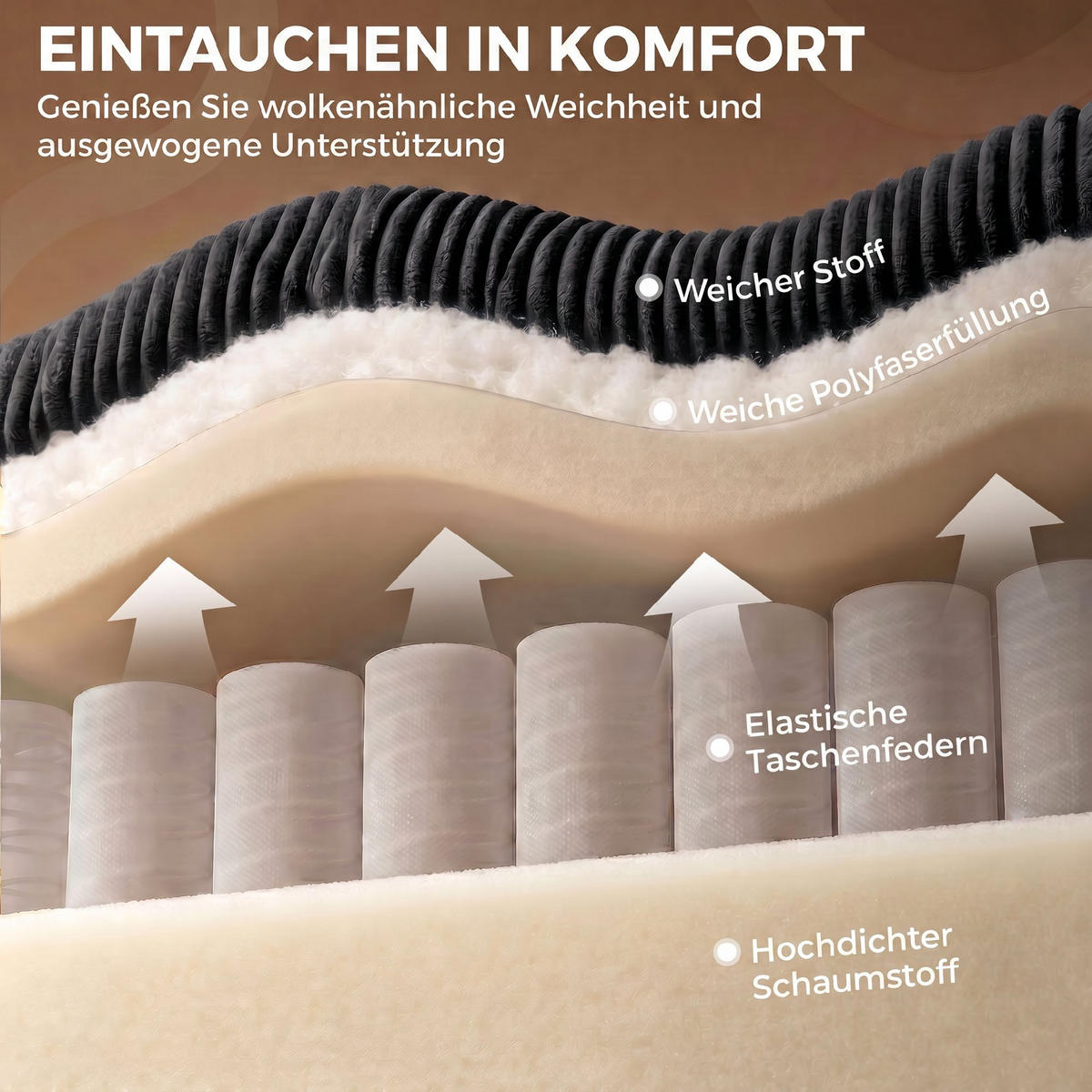 ECKSOFA Cord Dunkelgrau - Dunkelgrau/Schwarz, Kunststoff/Textil (153/306cm) - HOMCOM