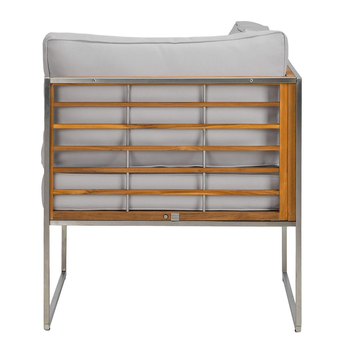 LOUNGEECKE - Webstoff / Teak massiv - Hellgrau, Holz/Textil (70/74/70cm) - home24