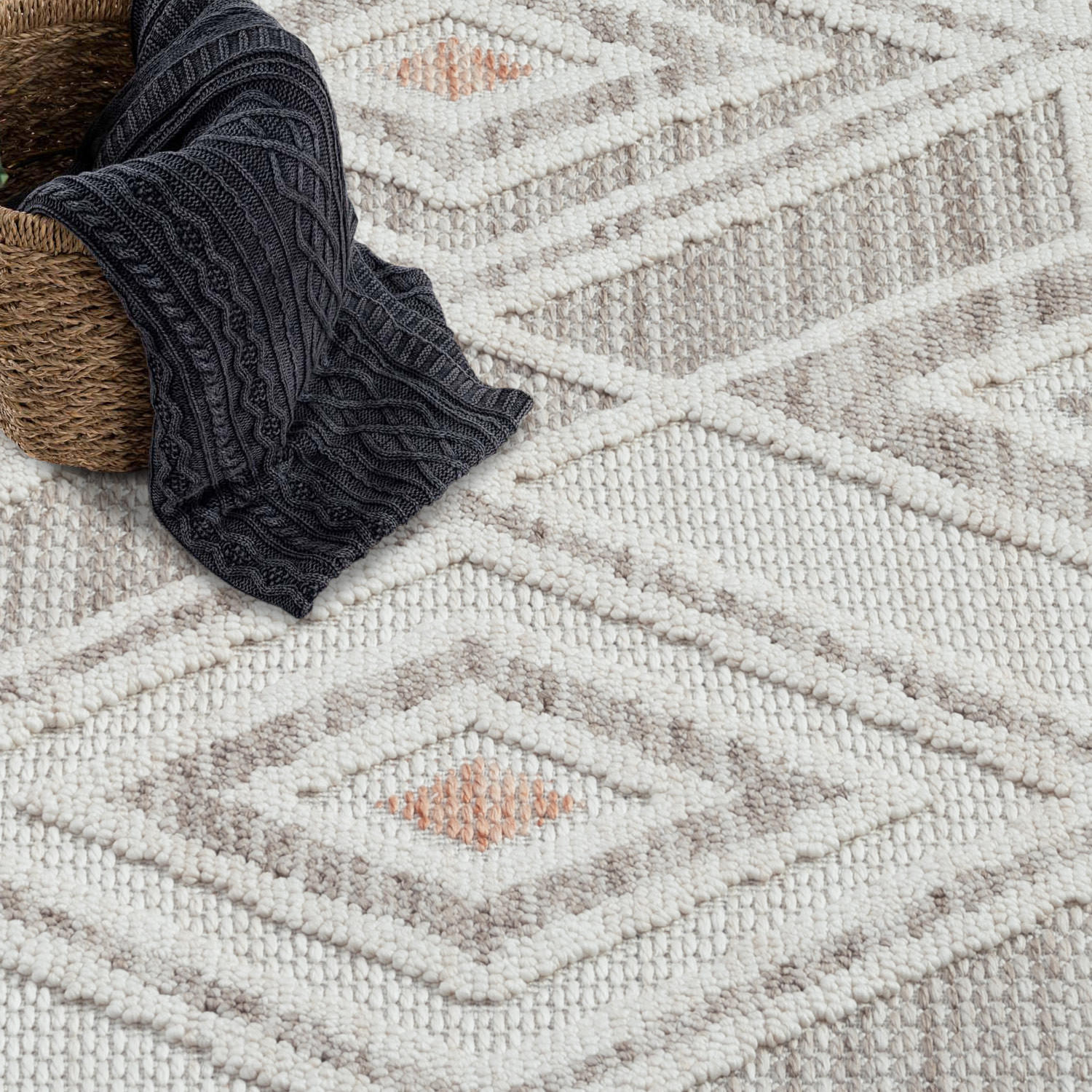 Thumbnail - carpet city Kurzflor-Teppich, Beige, Textil, Rauten, Rechteckig, 80x300 cm, Oeko-Tex® Standard 100, für Fußbodenheizung ...