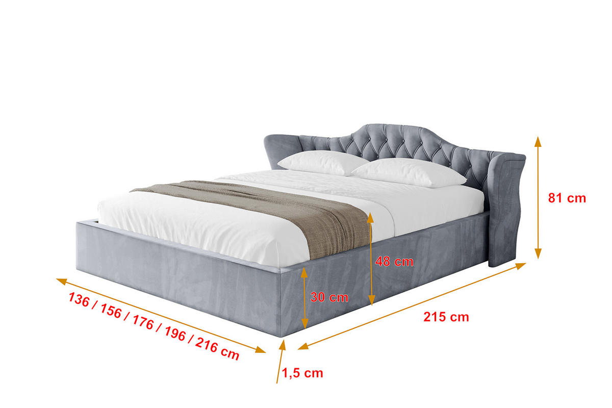 POLSTERBETT mit Bettkasten und Lattenrost, Boxbett ohne Matratze - ZORAN-V1 180x200 Grau - Grau, Holzwerkstoff/Textil (180/200cm) - ALTDECOR