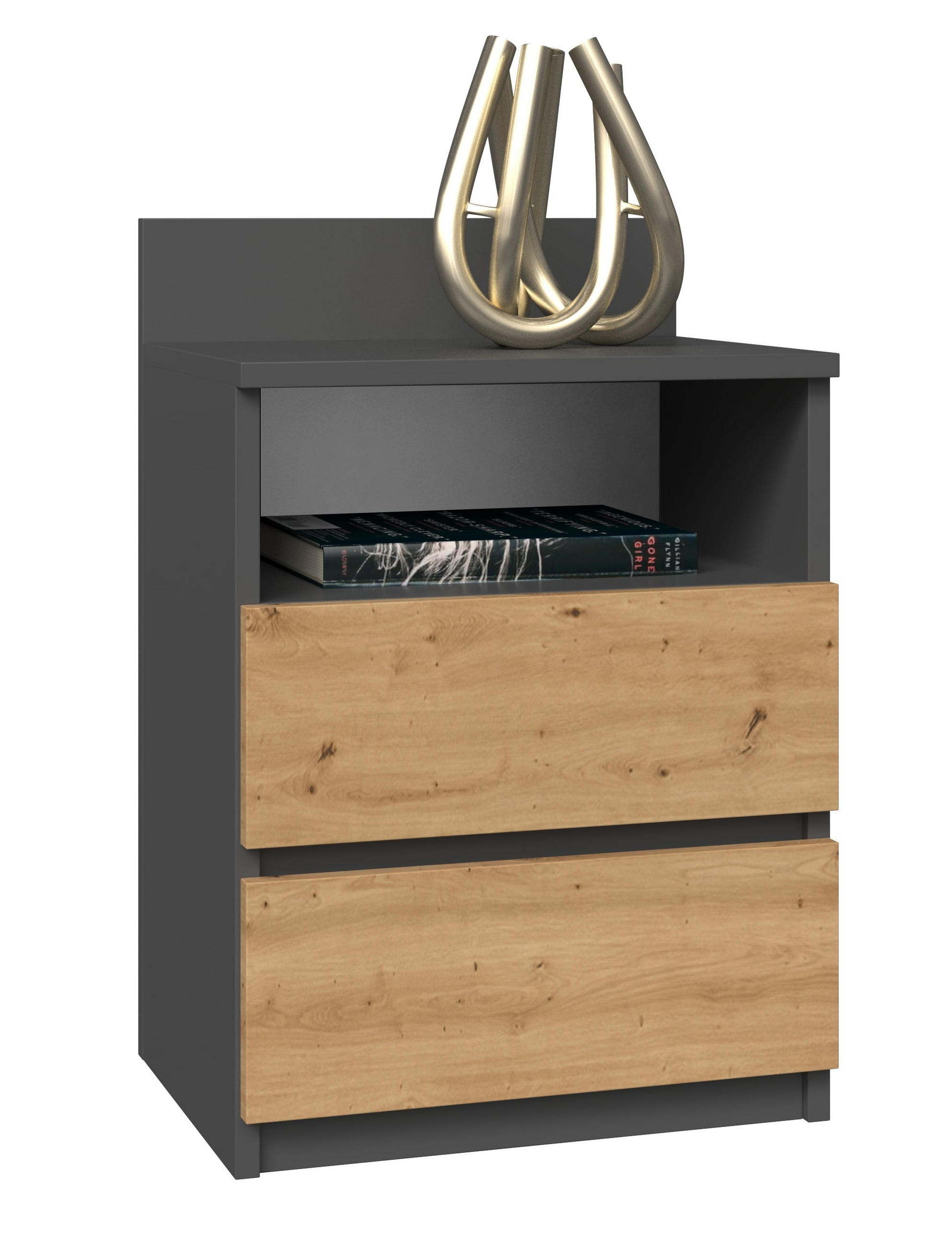 NACHTTISCH MALWA M1 ANTHRAZIT / EICHE ARTISAN - Anthrazit/Eiche Artisan, Holzwerkstoff (40/59/32cm) - CDF