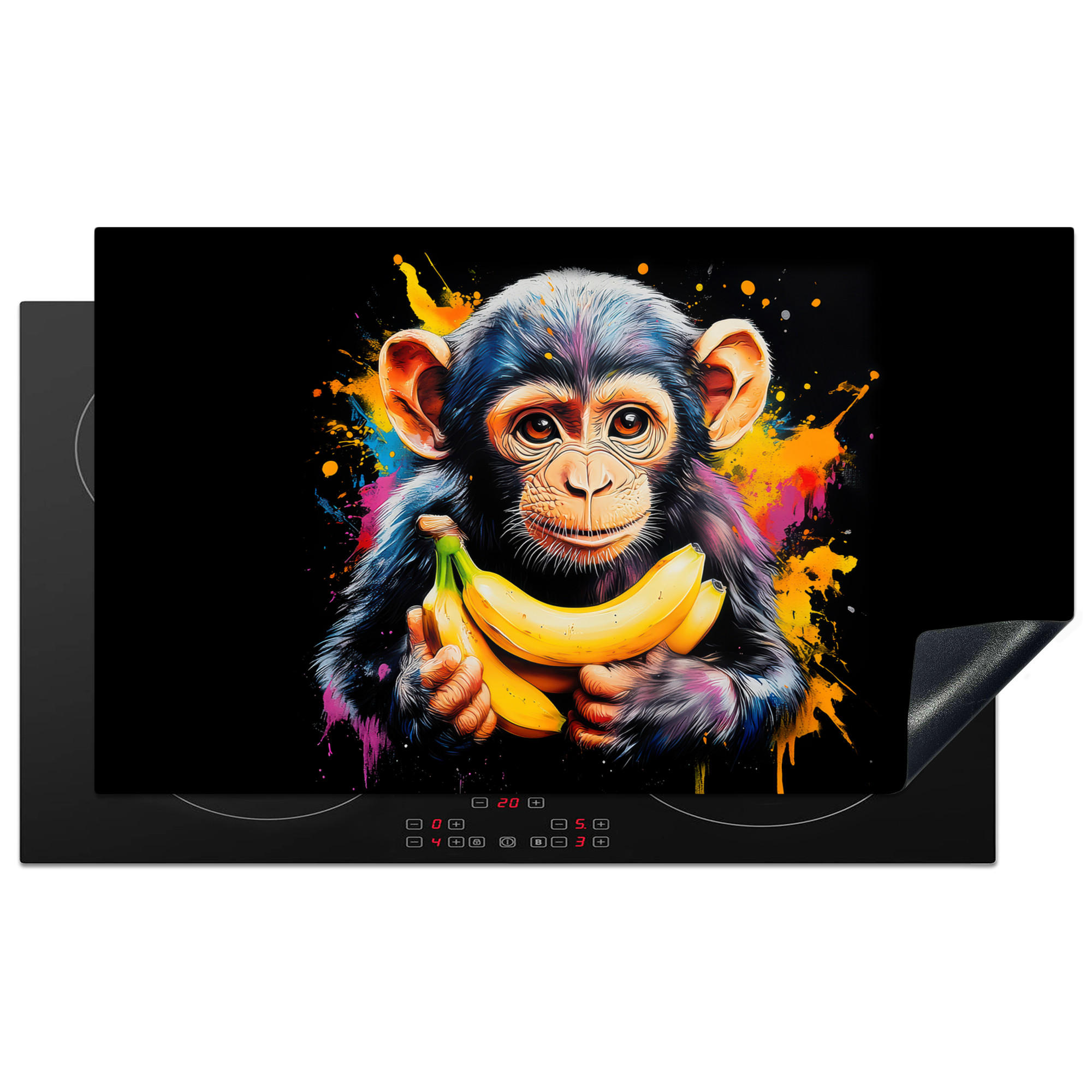 HERDABDECKPLATTE Affe - Graffiti - Farbenfroh - Bananen - Modern 91x52 cm - Gelb, Kunststoff (91.6/0.2/52.7cm) - MuchoWow