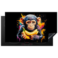 HERDABDECKPLATTE Affe - Graffiti - Farbenfroh - Bananen - Modern 91x52 cm - Gelb, Kunststoff (91.6/0.2/52.7cm) - MuchoWow