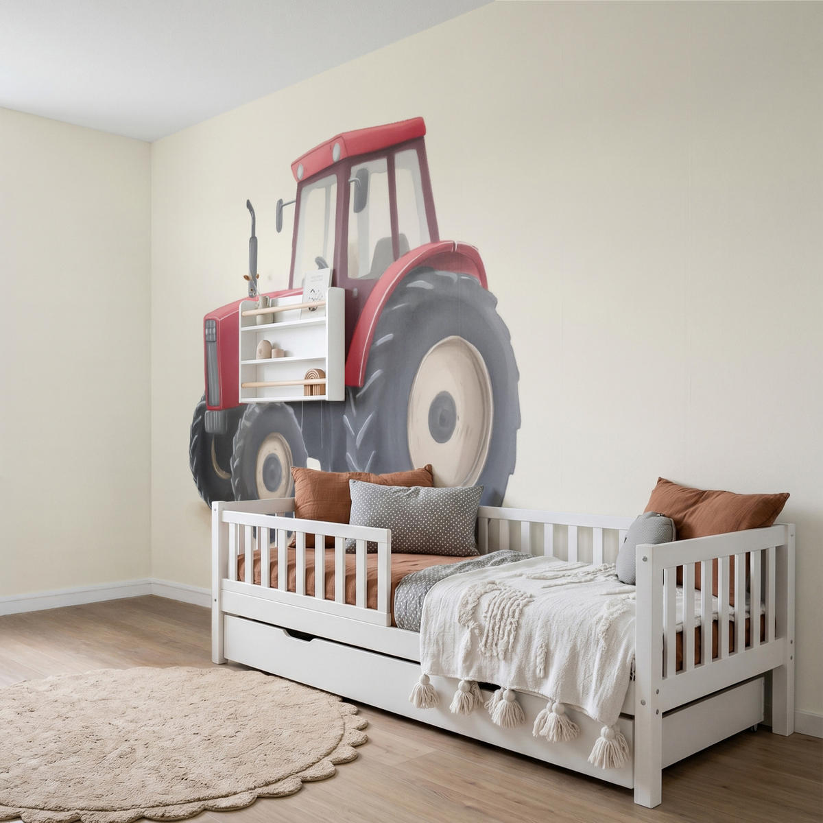 KINDERTAPETE - Traktor - Minimalistisch - Illustration - Rot - 500x240 cm - Rot, Papier (500/240cm) - OnlyWow