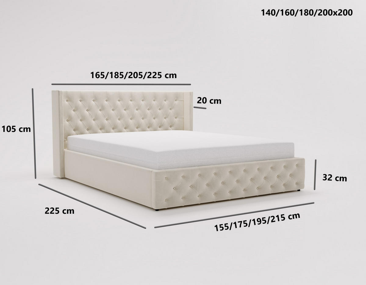 POLSTERBETT 140x200 cm Rolia, Glamour, Chesterfield, Beige - Beige, Holz/Textil (140/200cm) - Emporius