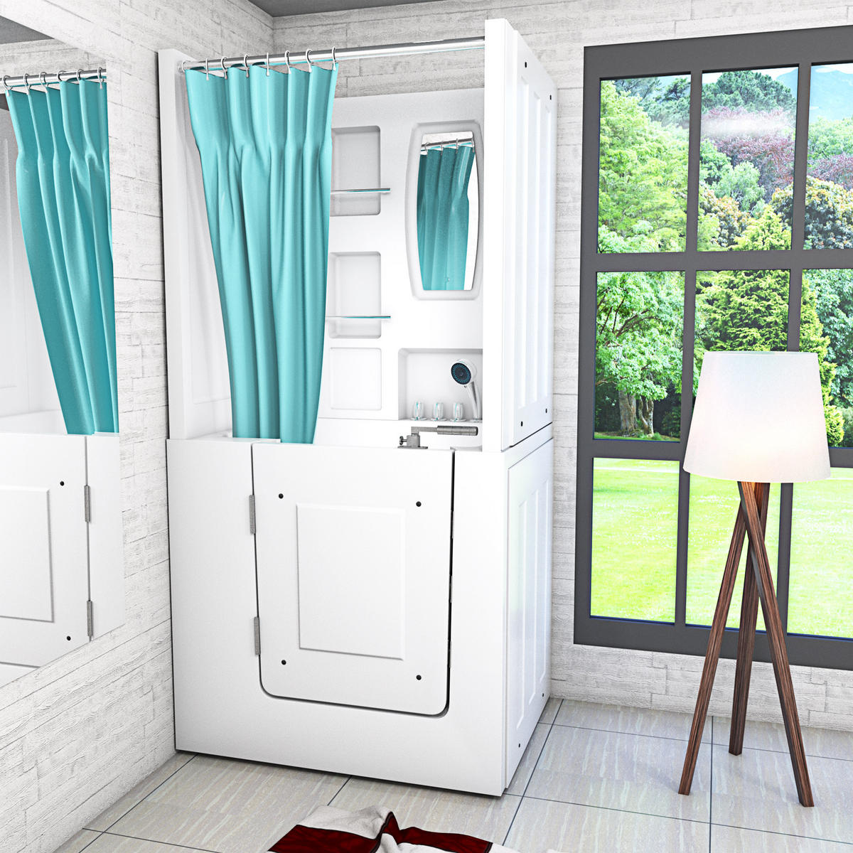 SENIORENDUSCHE Sitzwanne mit Tür S02D-TH-A-L 78x100x205cm - Weiß, Glas/Kunststoff (78/100/205cm) - AcquaVapore by Sandra Jentho