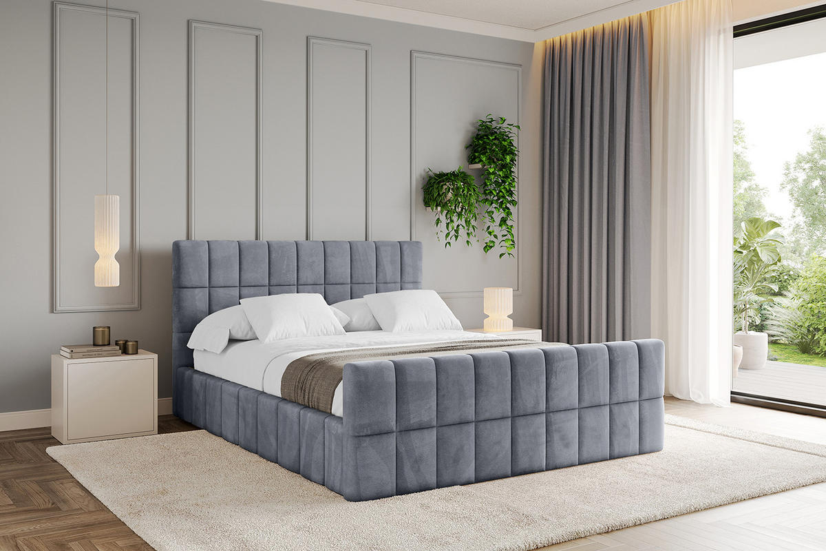 POLSTERBETT mit Bettkasten, Fußteil und Lattenrost, Boxbett mit Matratze H3/H4 - AMEA-Z 140x200 Grau - Grau, Holzwerkstoff/Textil (140/200cm) - ALTDECOR