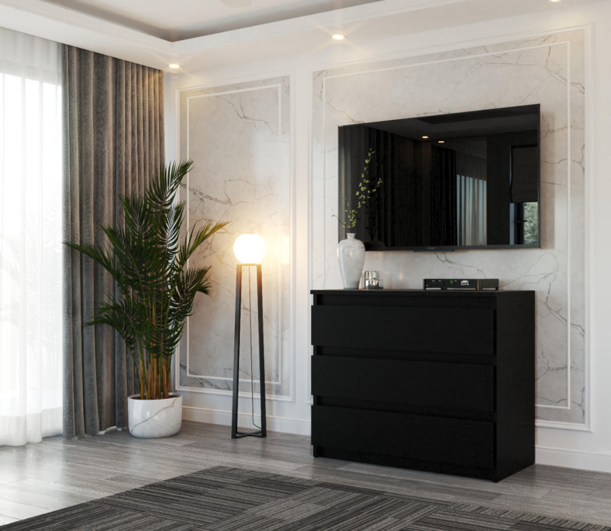KOMMODE mit Schubladen – schwarz - Schwarz, Holz (80/71.5/33.5cm) - Stiv Meble