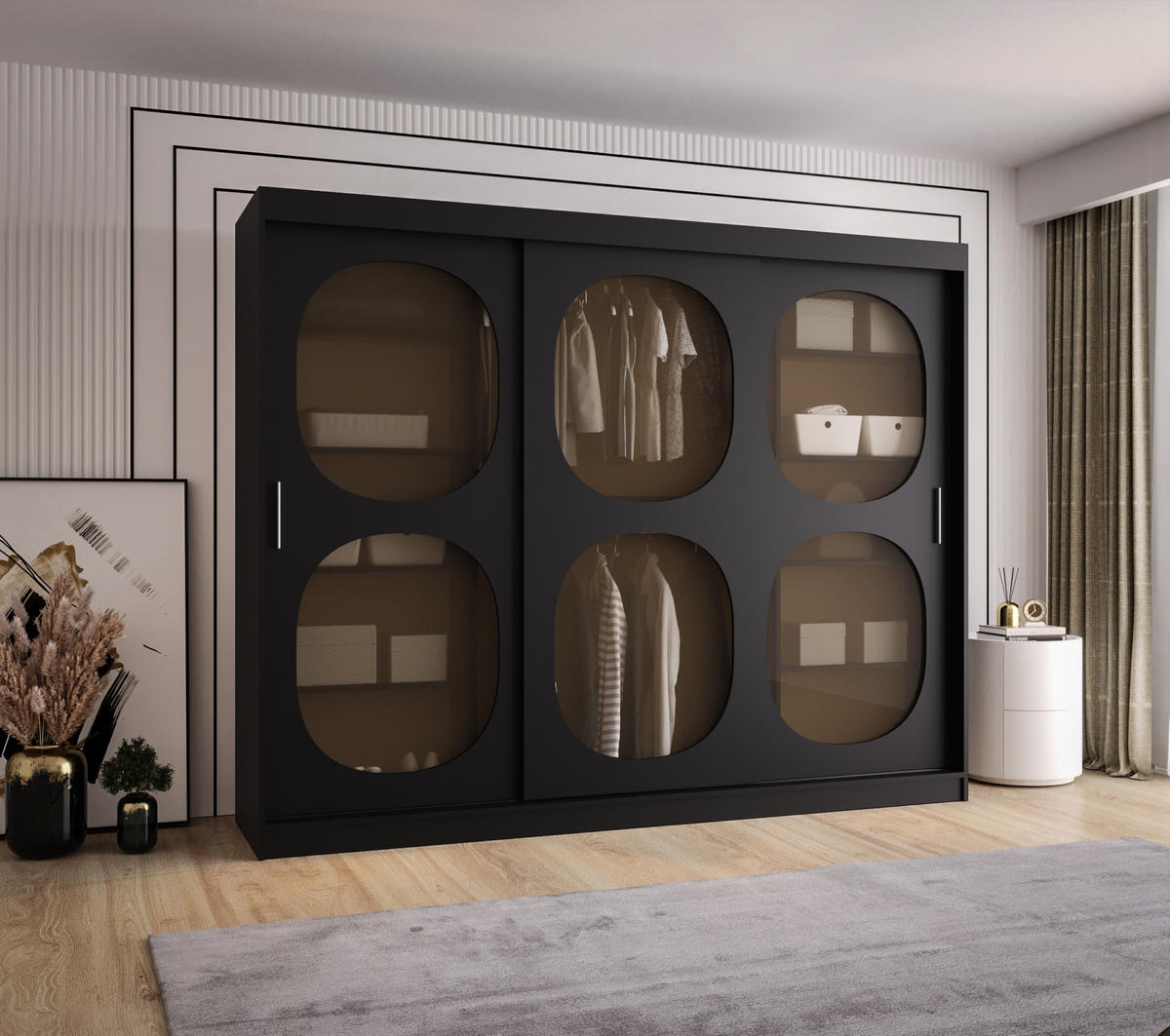 SCHWEBETÜRENSCHRANK 200/250/62 3-türig - Schwarz, Holz (250/200/62cm) - Abiks Möbel
