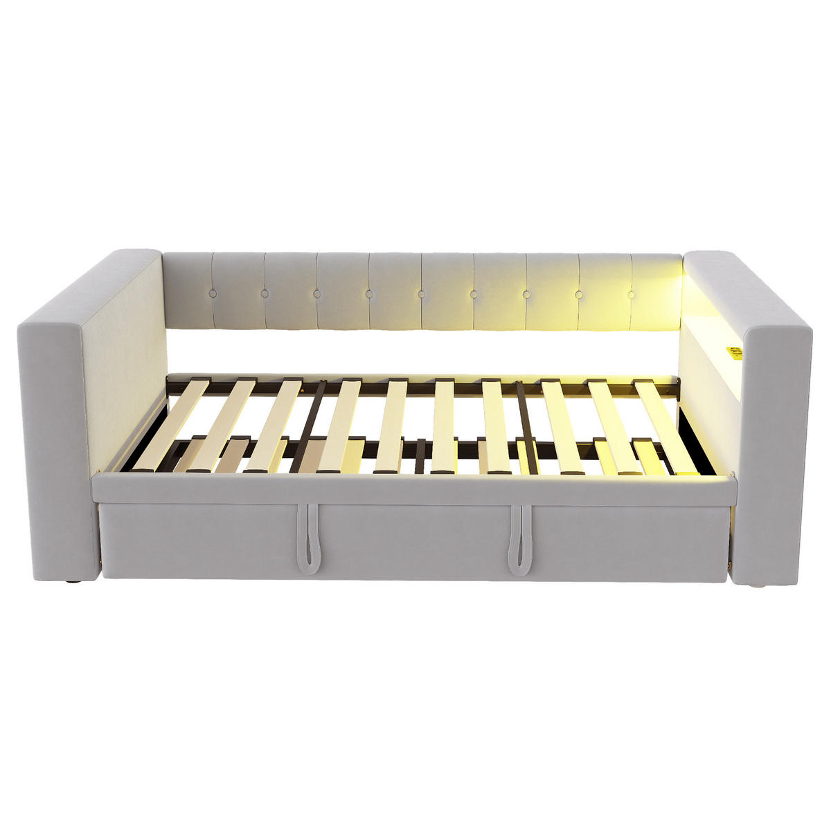 POLSTERBETT 90/180/190 cm aus Flannelette mit LED-Beleuchtung, Hellgrau - Hellgrau, Textil (90/190cm) - OKMYHOME