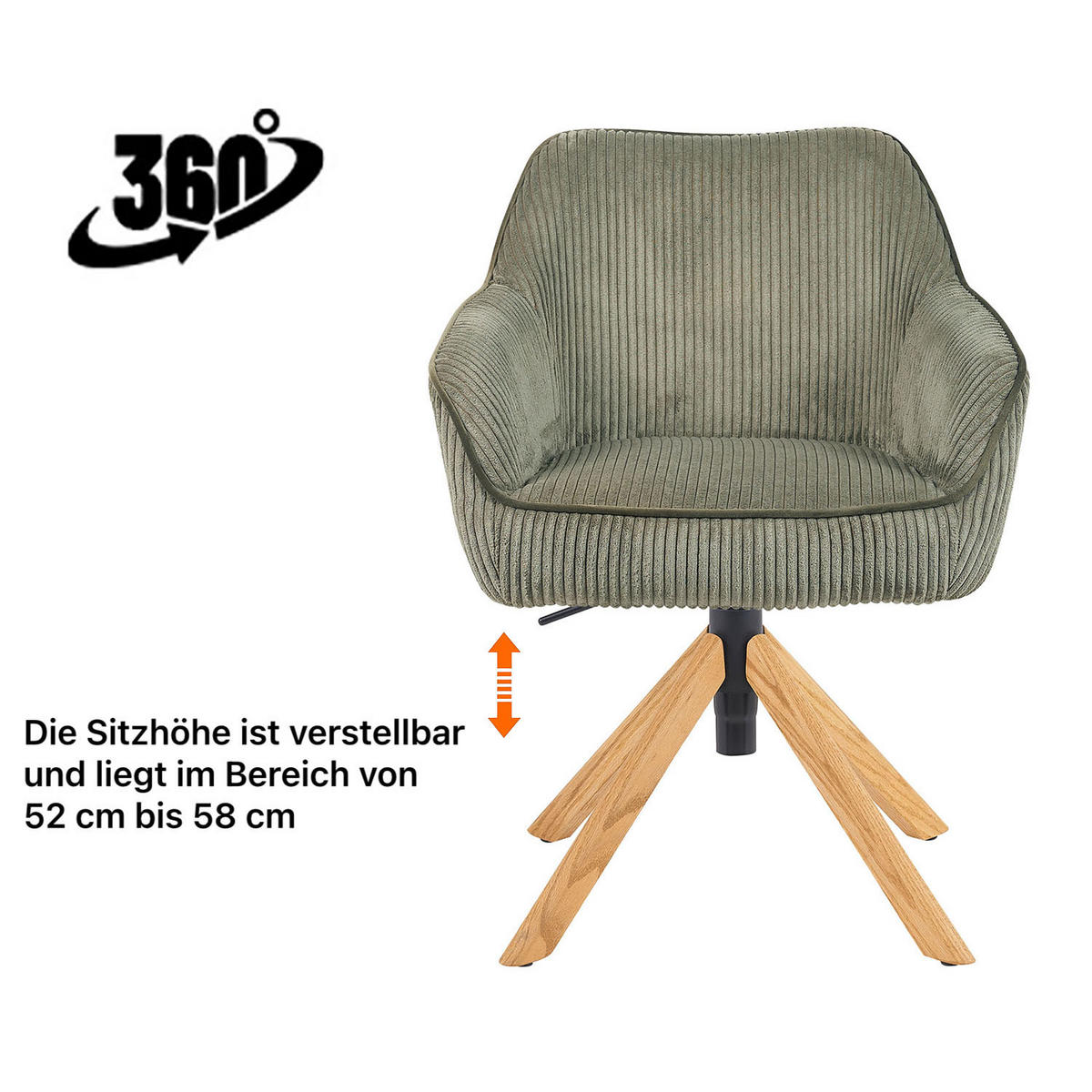 BÜROSTUHL Mika-Olea - Honigeiche/Grün, Eichenholz/Holz (60/83/61cm) - DUBI Möbel