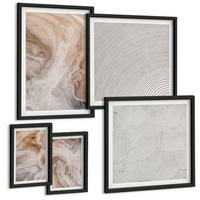 BILDER SET 5er Set - 50x50 cm & 20x30 cm & 40x60 cm Schwarzer Rahmen - Marmorstein-Texturmuster - Schwarz, Kunststoff (40/60cm) - TULUP