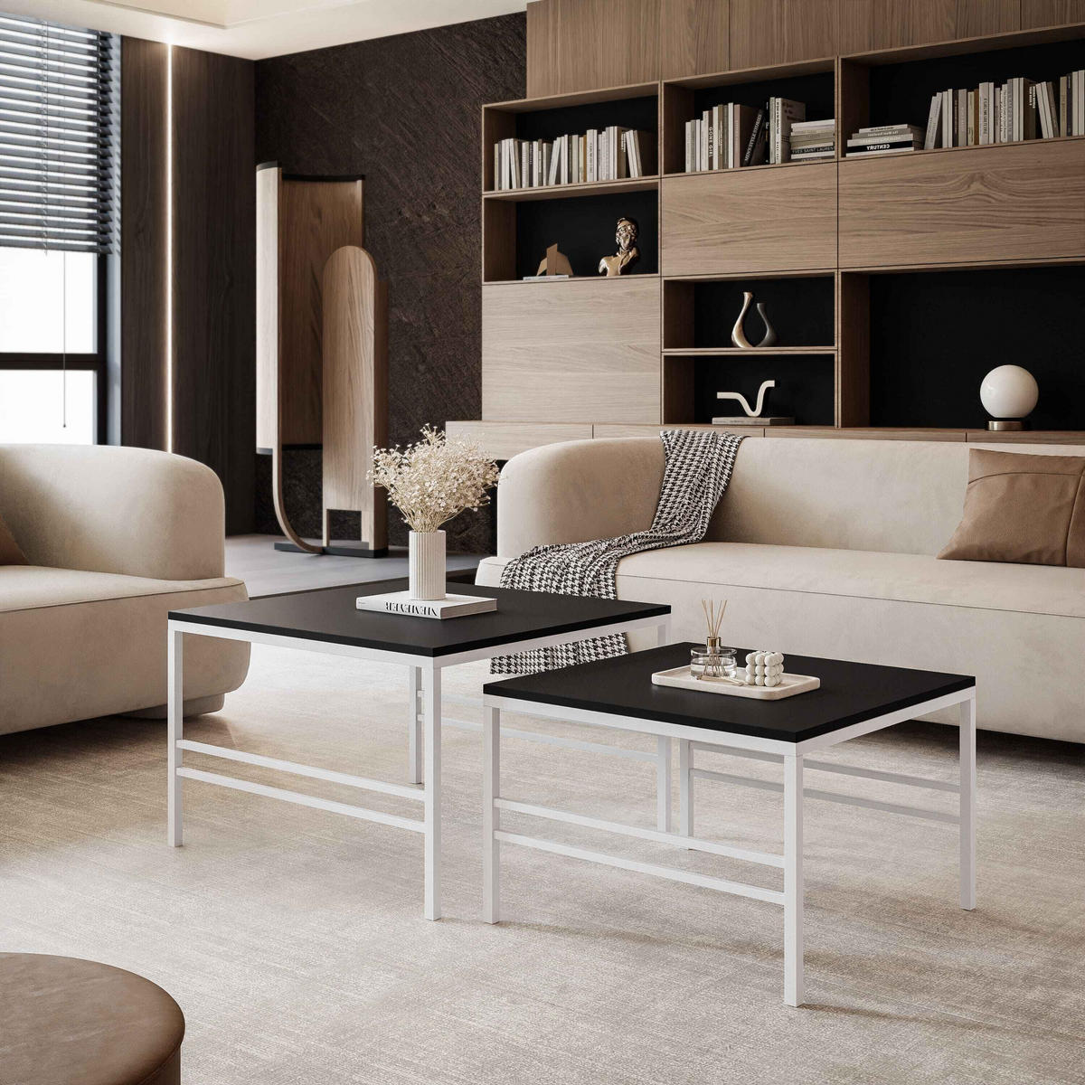 COUCHTISCH Schwarze matte Weiße Rahmen - Schwarz/Weiß, Holzwerkstoff (70/70/46cm) - Idohome