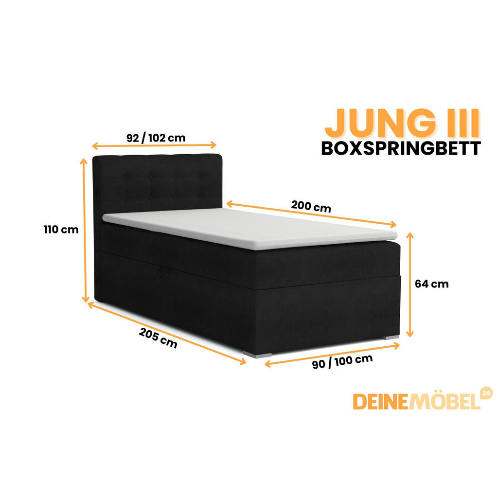 Thumbnail - Deine Möbel 24 Boxbett, Schwarz, Holz, Holzwerkstoff, Textil, 90x200 cm, Schlafzimmer, Betten, Boxspringbetten