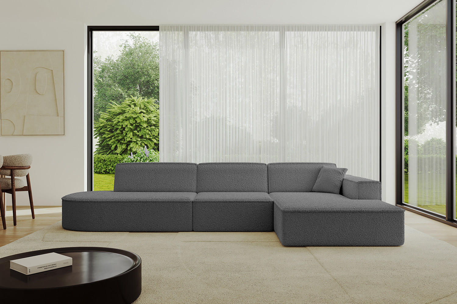 ECKSOFA Ottomane Rechts IREA-L2-v4 - 328x171x79 cm Grau - Olivgrün, Holzwerkstoff/Textil (171/328cm) - ALTDECOR