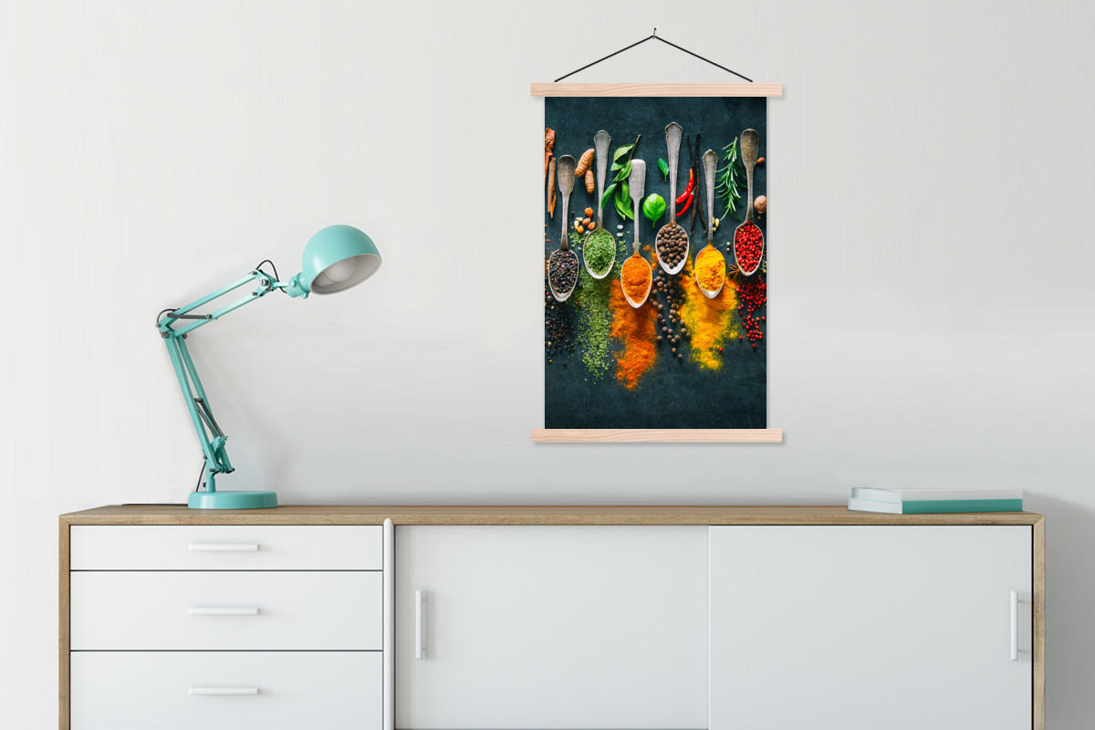 POSTER Kräuter - Gewürze - Löffel 60x90 cm - Currygelb, Textil (60/90/0.15cm) - MuchoWow