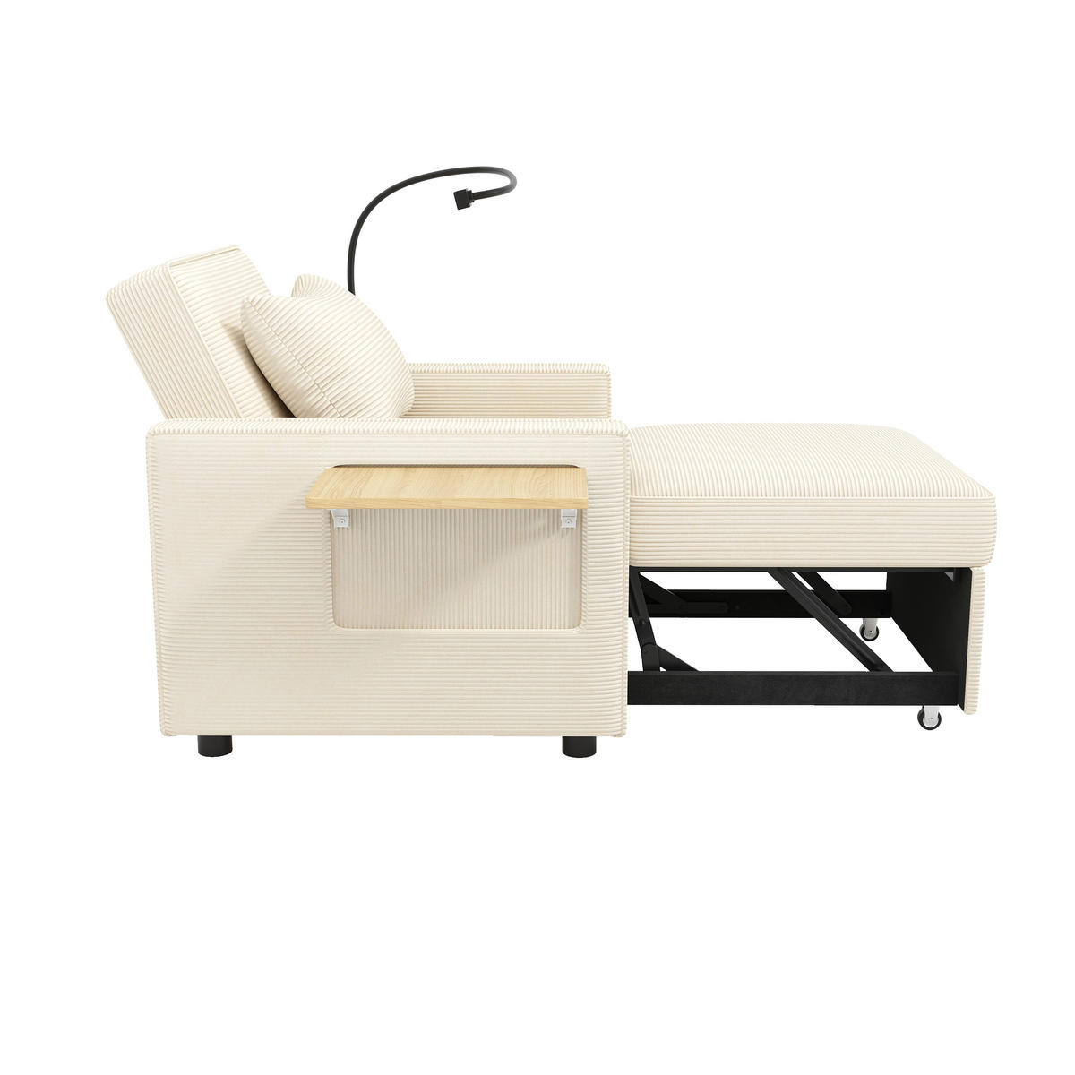 SCHLAFSOFA Multifunktionales mit USB-Anschluss und Handyhalter Cord Beige 93/150/85 cm - Beige, Textil (93/85/150cm) - OKWISH