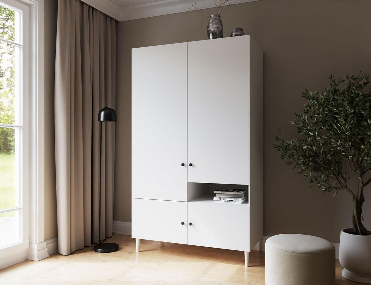 DREHTÜRENSCHRANK - Schrank Aries 120 - Weiß - Schwarz/Weiß, Holzwerkstoff (120/205/60cm) - Möblo