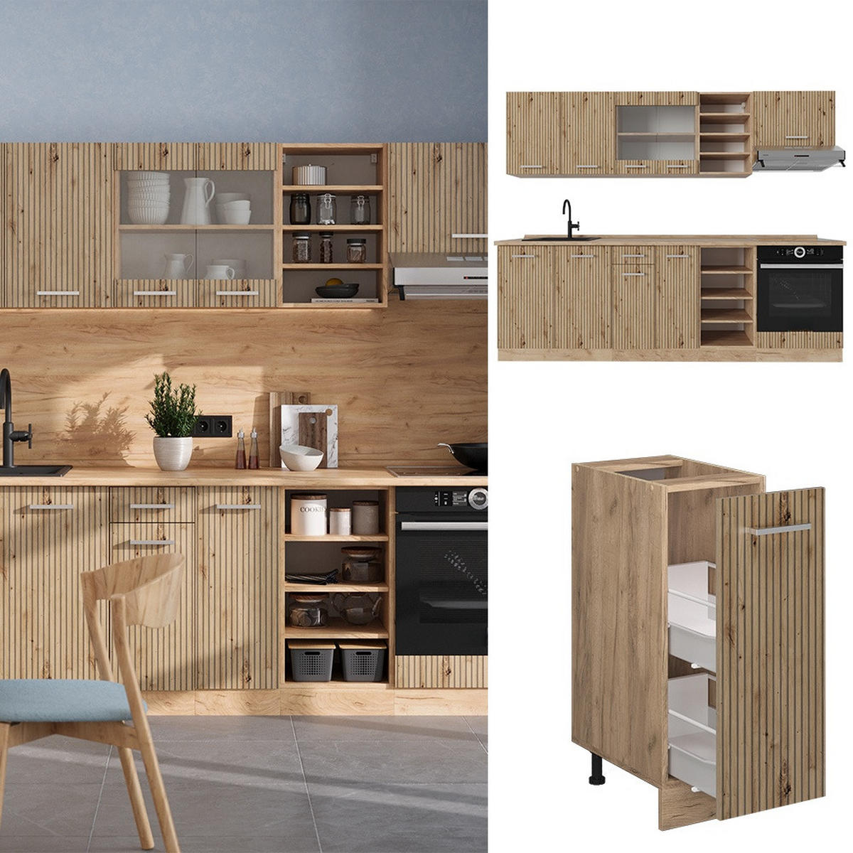 KUCHYNSKÝ KÚT R-Line Dub remeselný/dub Goldkraft 240 cm , AP Oak - dub medový/dub artisan, kompozitné drevo (240/206.8/60cm) - Vicco