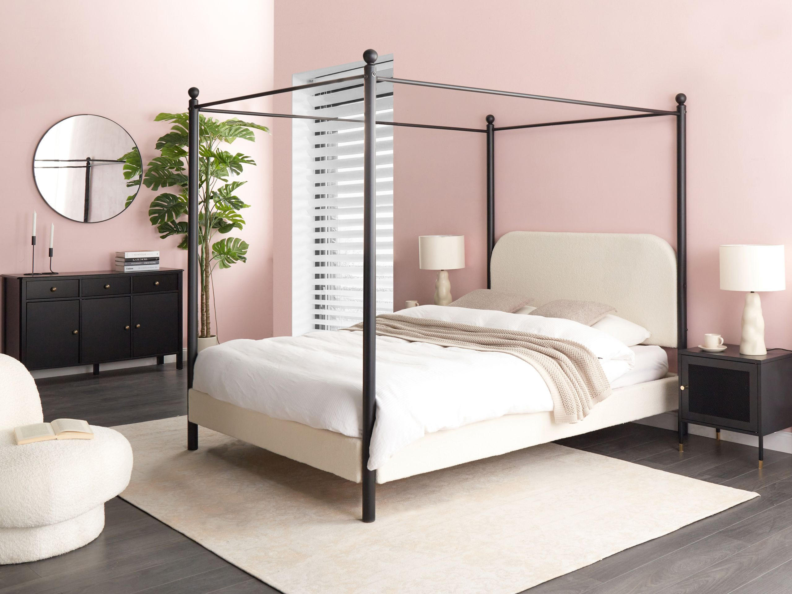 Thumbnail - Beliani Himmelbett, Creme, Textil, 140x200 cm, Schlafzimmer, Betten