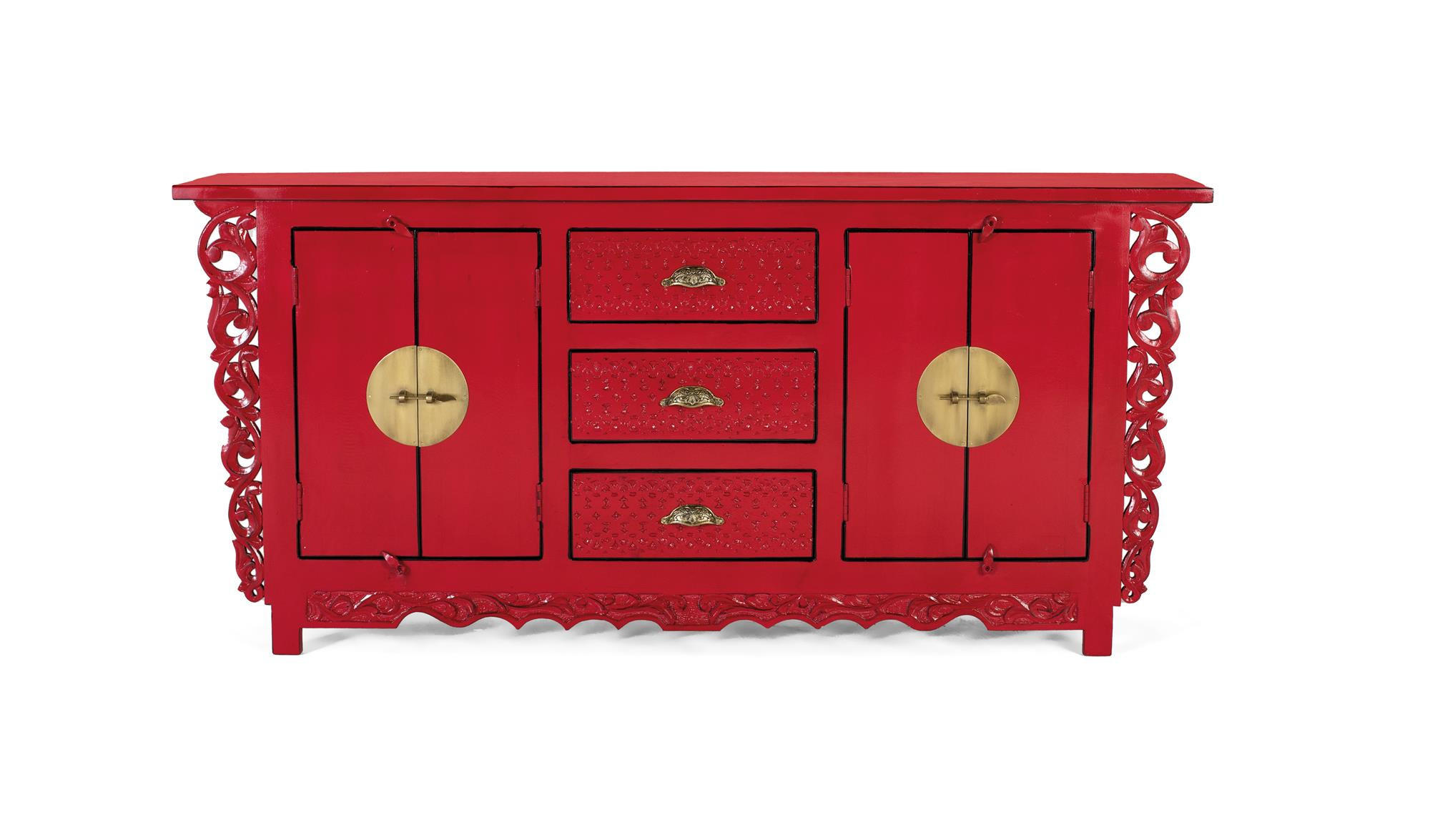 SIDEBOARD mit 2 Türen und 3 Schubladen aus Mangoholz - Rot, Holz (40/84/180cm) - Giner y Colomer