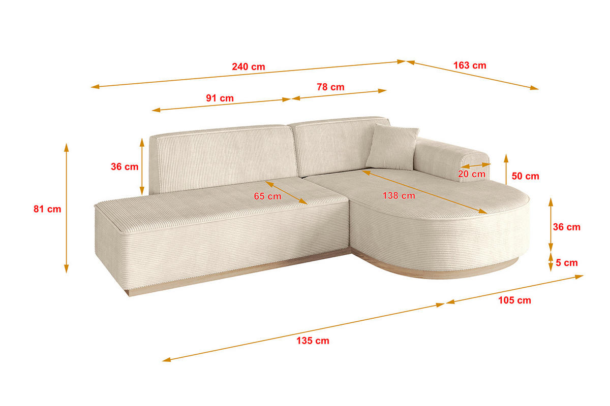 ECKSOFA Ottomane Rechts ARRIO-L1 - 243x171x83 cm Beige - Beige, Holzwerkstoff/Textil (243/171cm) - ALTDECOR